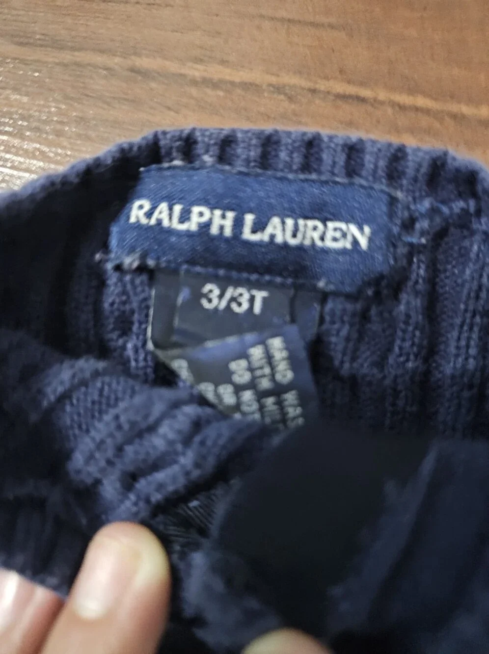 Ralph Lauren Navy Cable-Knit Button Cardigan with Pink Pony